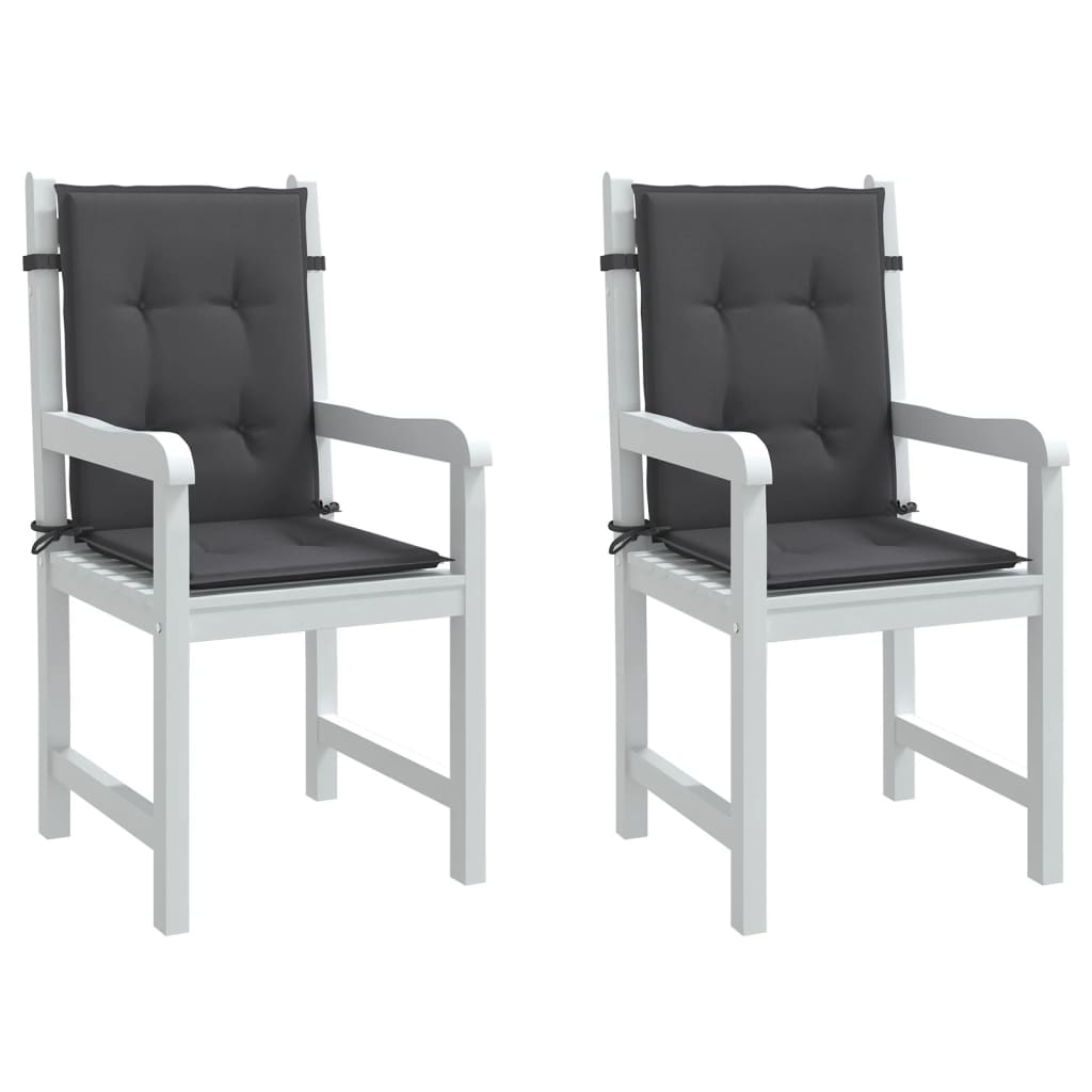 Two anthracite melange fabric lowback chair cushions with ties, 39.4x19.7x1.6 inches.