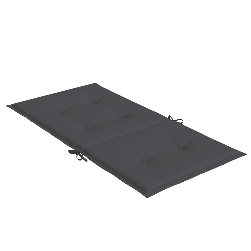 Set of six anthracite melange lowback chair cushions with ties and button tufting.