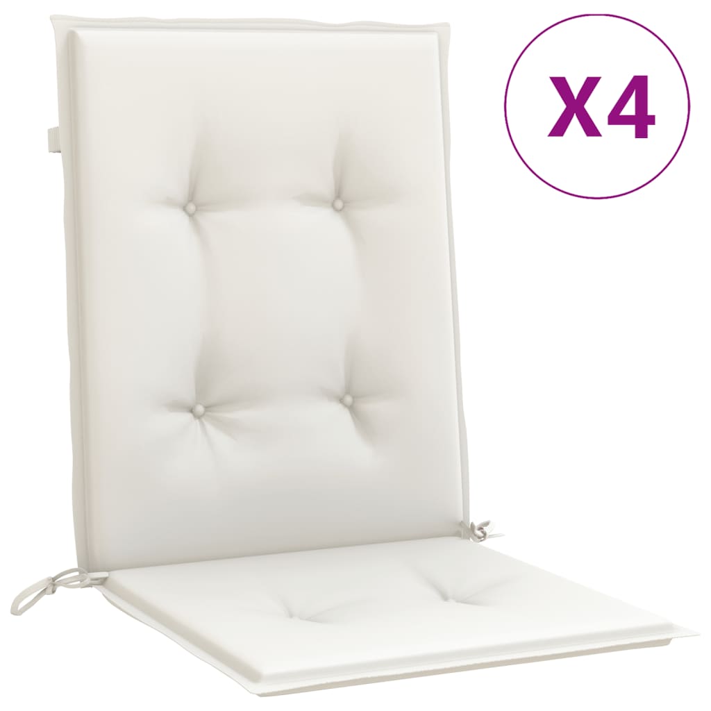 Four melange cream lowback chair cushions made of durable polyester fabric.