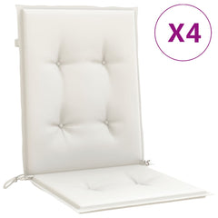 Four melange cream lowback chair cushions made of durable polyester fabric.