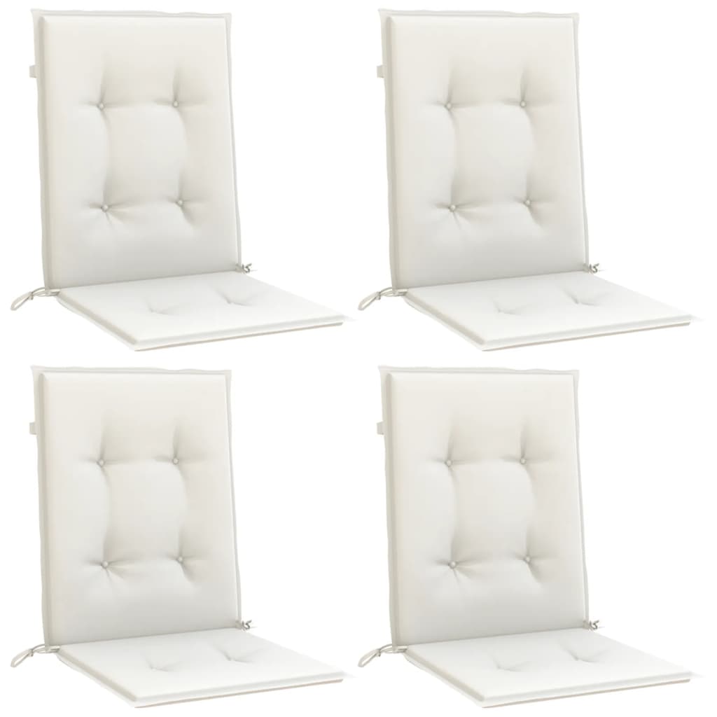 Four melange cream lowback chair cushions made of durable polyester fabric.