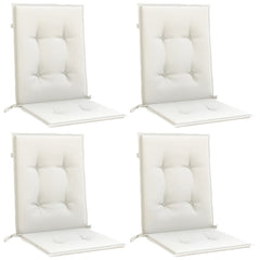 Four melange cream lowback chair cushions made of durable polyester fabric.