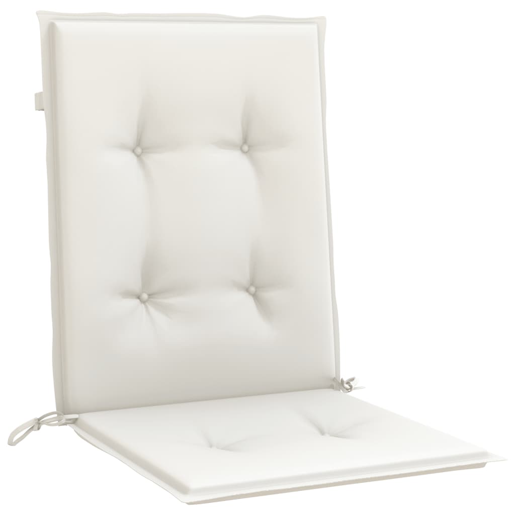 Four melange cream lowback chair cushions made of durable polyester fabric.