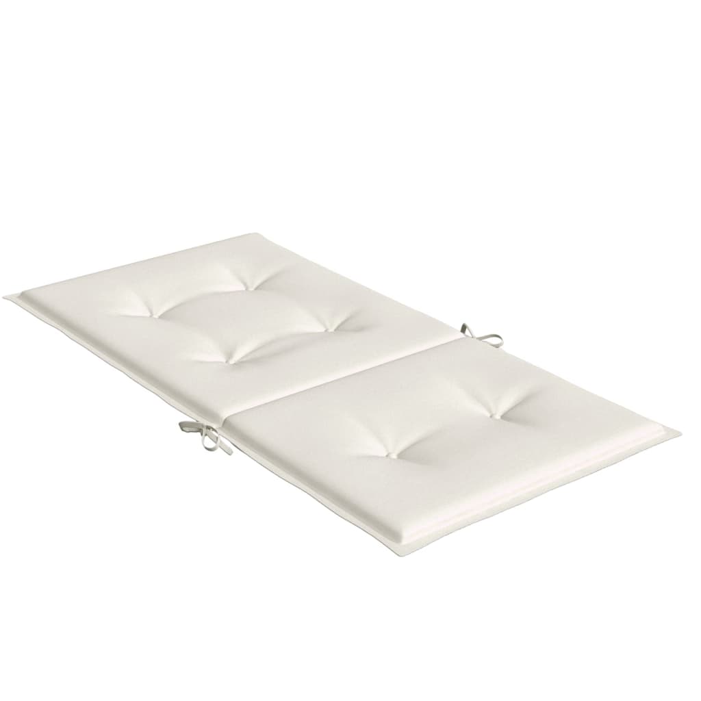 Four melange cream lowback chair cushions made of durable polyester fabric.