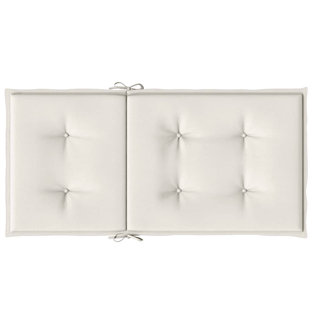 Four melange cream lowback chair cushions made of durable polyester fabric.
