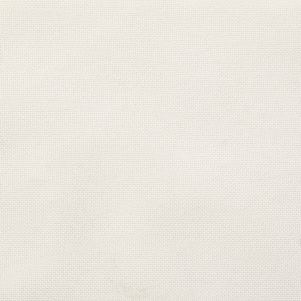 Set of six melange cream polyester chair cushions with elastic straps for secure attachment.