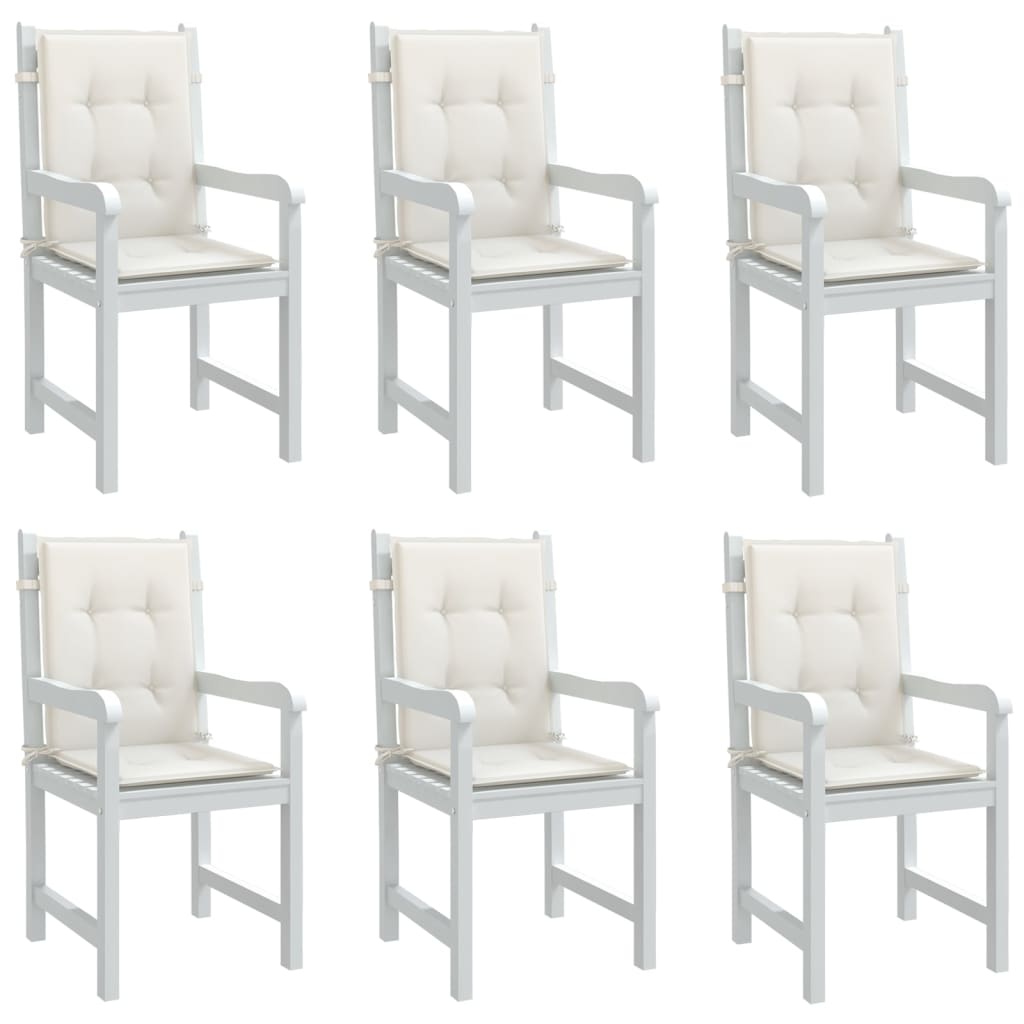 Melange cream lowback chair cushions in a 6-pack, made of durable polyester fabric.