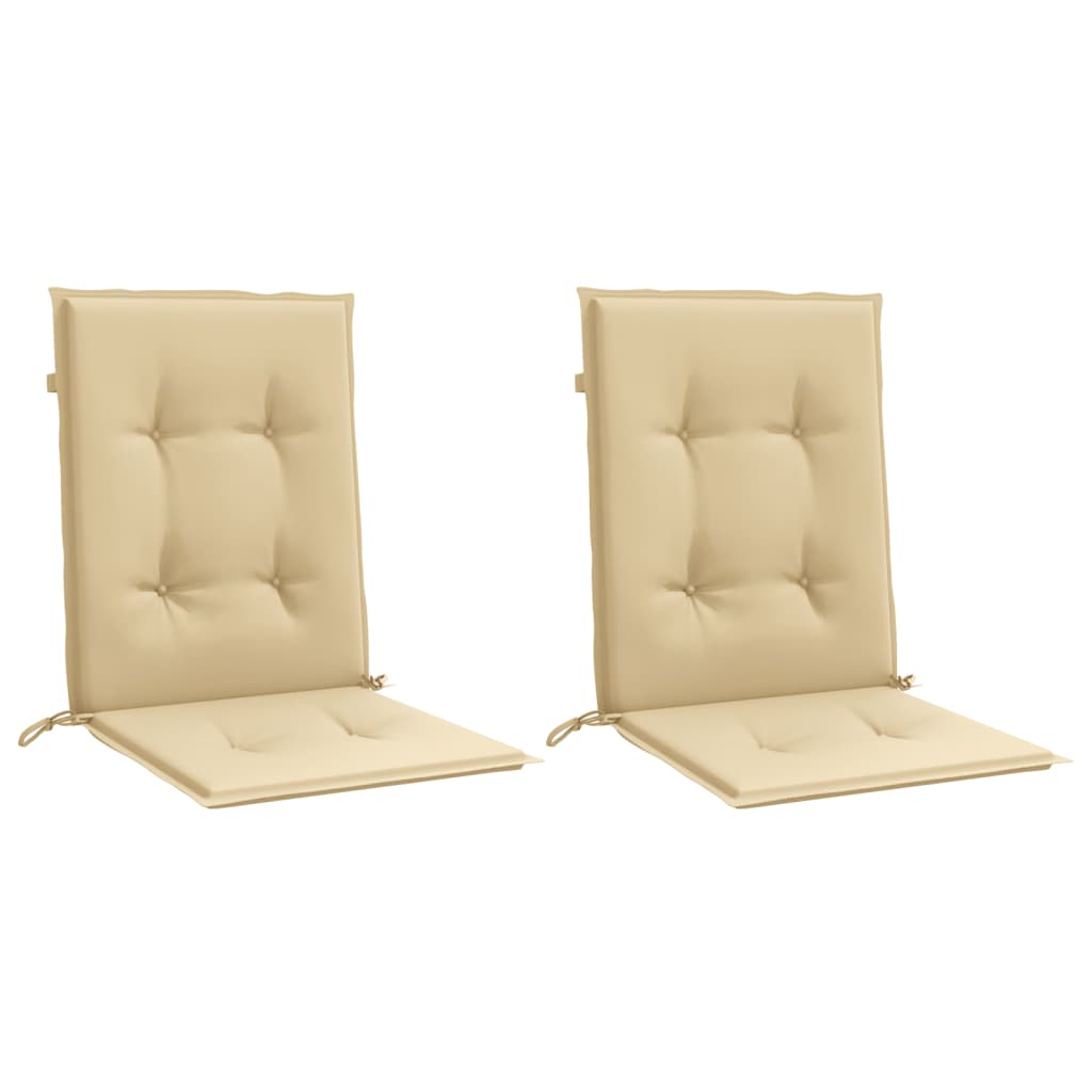 Two beige melange fabric lowback chair cushions with straps, 39.4x19.7x1.6 inches.