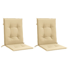 Two beige melange fabric lowback chair cushions with straps, 39.4x19.7x1.6 inches.