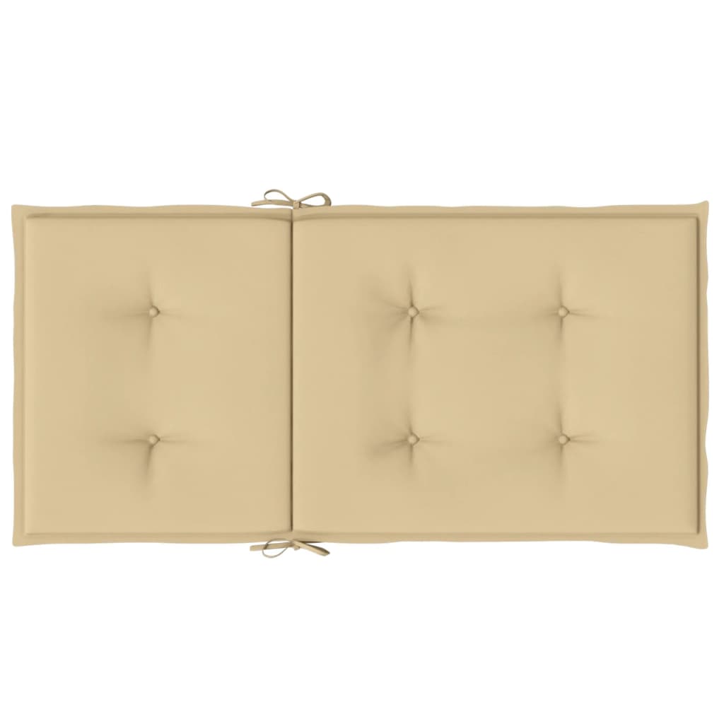 Set of 6 melange beige polyester chair cushions with non-slip straps for lowback chairs.