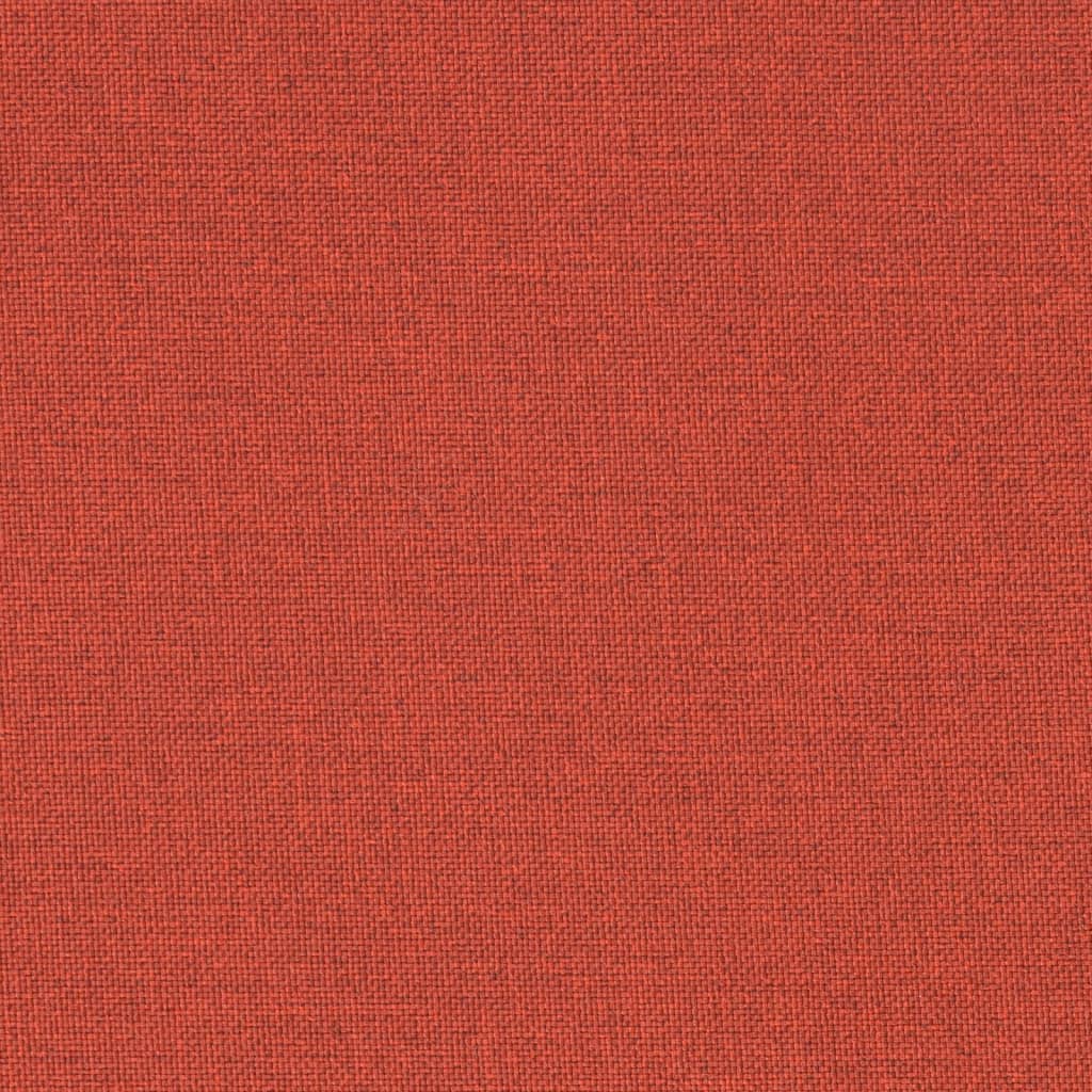 Set of six melange red lowback chair cushions made of durable fabric with foam filling.