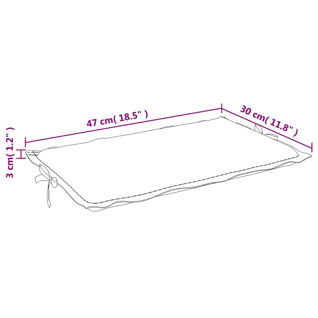 Diagram of a rectangular sun lounger cushion measuring 73.2 cm long and 30 cm wide with tie-down straps.