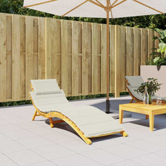 Cream polyester foam fiber sun lounger cushion with elastic back strap and non-slip ropes.