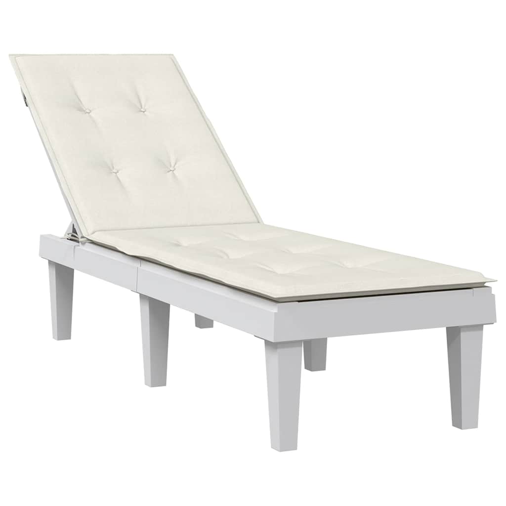 Cream melange polyester foam fiber cushion for deck chair with tufted padding and straps.