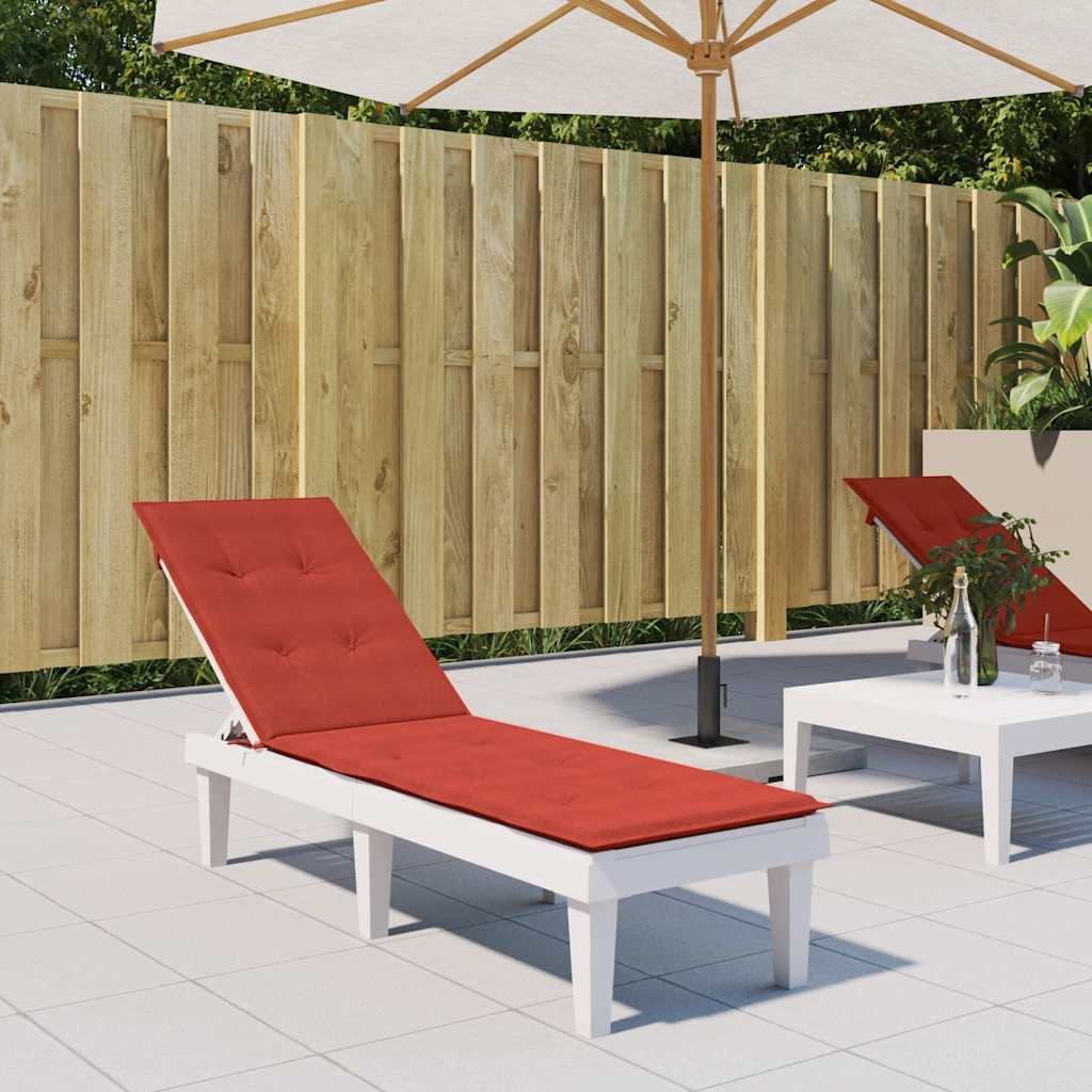 Red deck chair cushion made of durable polyester fabric with foam fiber filling for comfort.