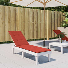 Red deck chair cushion made of durable polyester fabric with foam fiber filling for comfort.