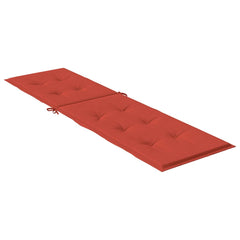 Red deck chair cushion made of durable polyester with non-slip features and soft filling.