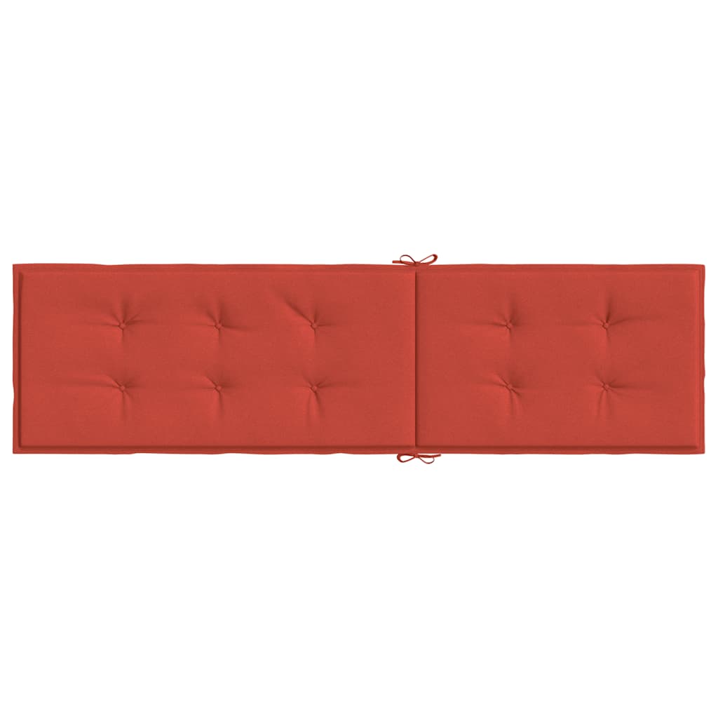 Red deck chair cushion made of durable polyester with foam filling and non-slip features.
