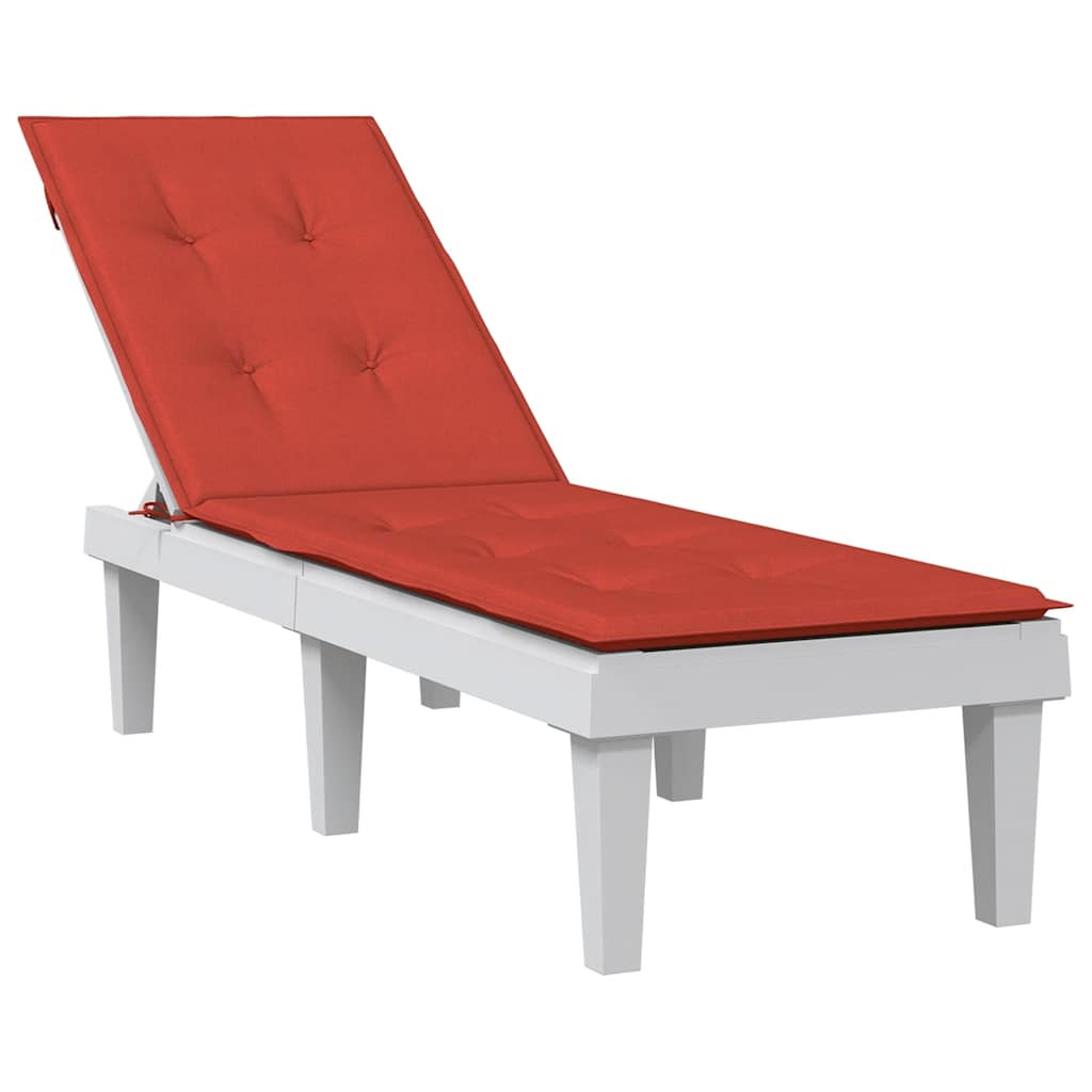 Red deck chair cushion made of durable polyester with foam filling and non-slip features.