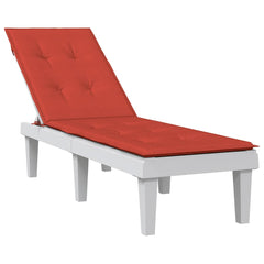 Red deck chair cushion made of durable polyester with foam filling and non-slip features.