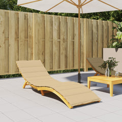 Beige melange sun lounger cushion, 78.7x23.6x1.6 inches, on a wooden recliner.