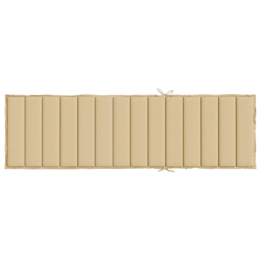 A long, rectangular beige sun lounger cushion with vertical segments and ties.