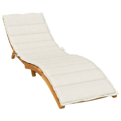 Cream-colored polyester foam sun lounger cushion with ties, 78.7x27.6x1.6 inches.