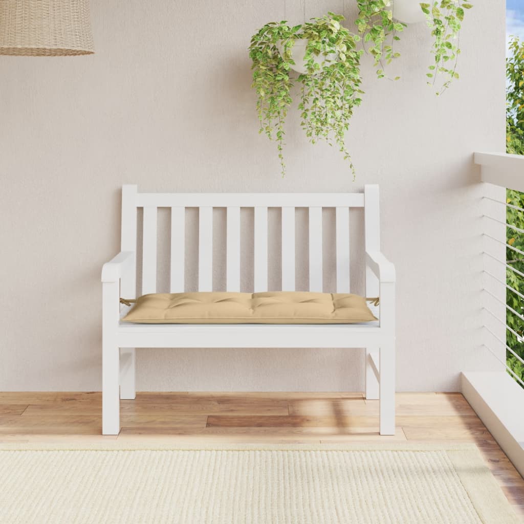 Beige Bostome Melange garden bench cushion with tan tufted design, 39.4x19.7x2.8 inches.