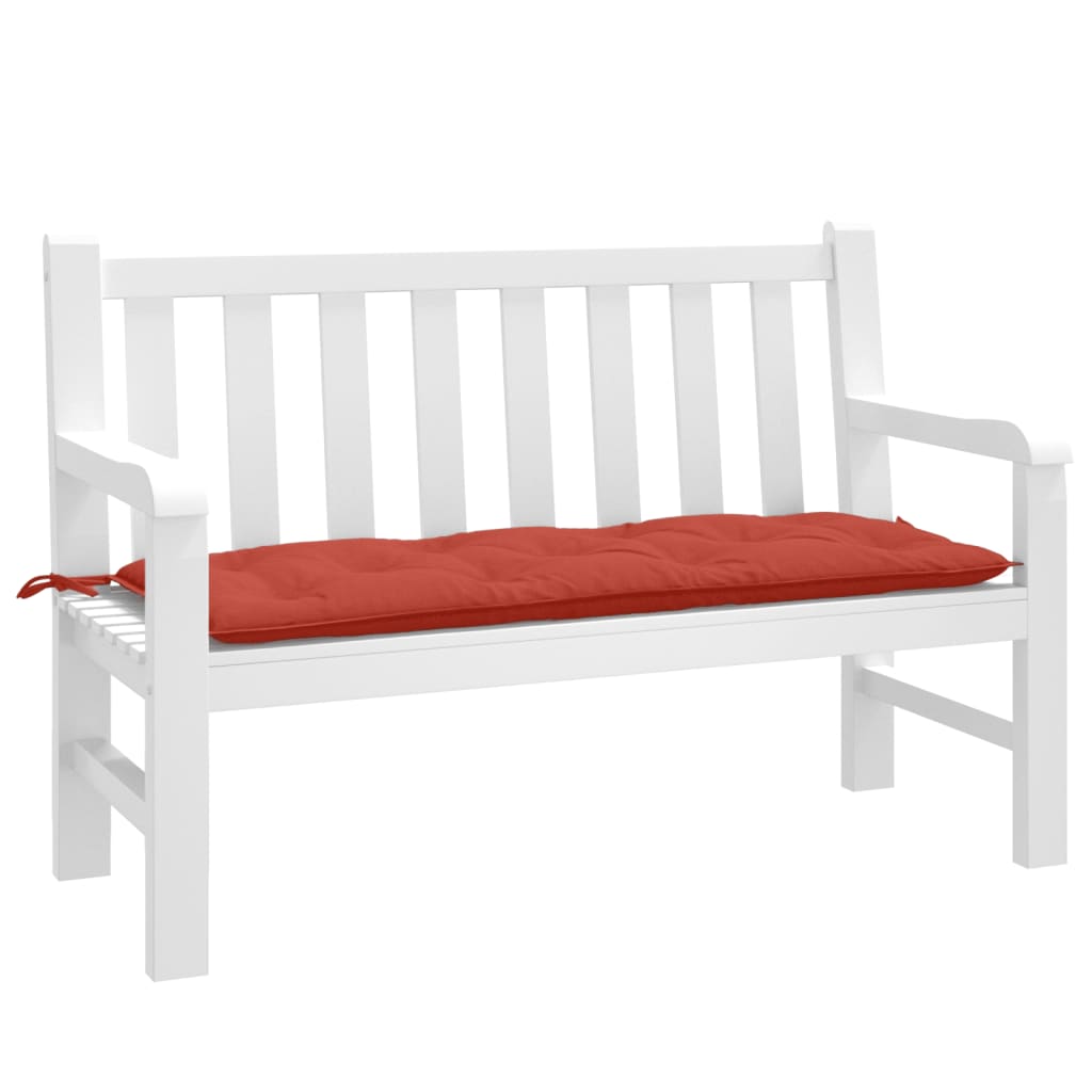 Red melange fabric garden bench cushion, 47.2x19.7x2.8 inches, with corner ties.
