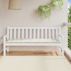 Cream melange polyester garden bench cushion, 70.9x19.7x2.8 inches, on white bench.