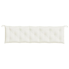 Cream melange polyester garden bench cushion with tufted sections and tie-down ropes, 70.9x19.7x2.8 inches.