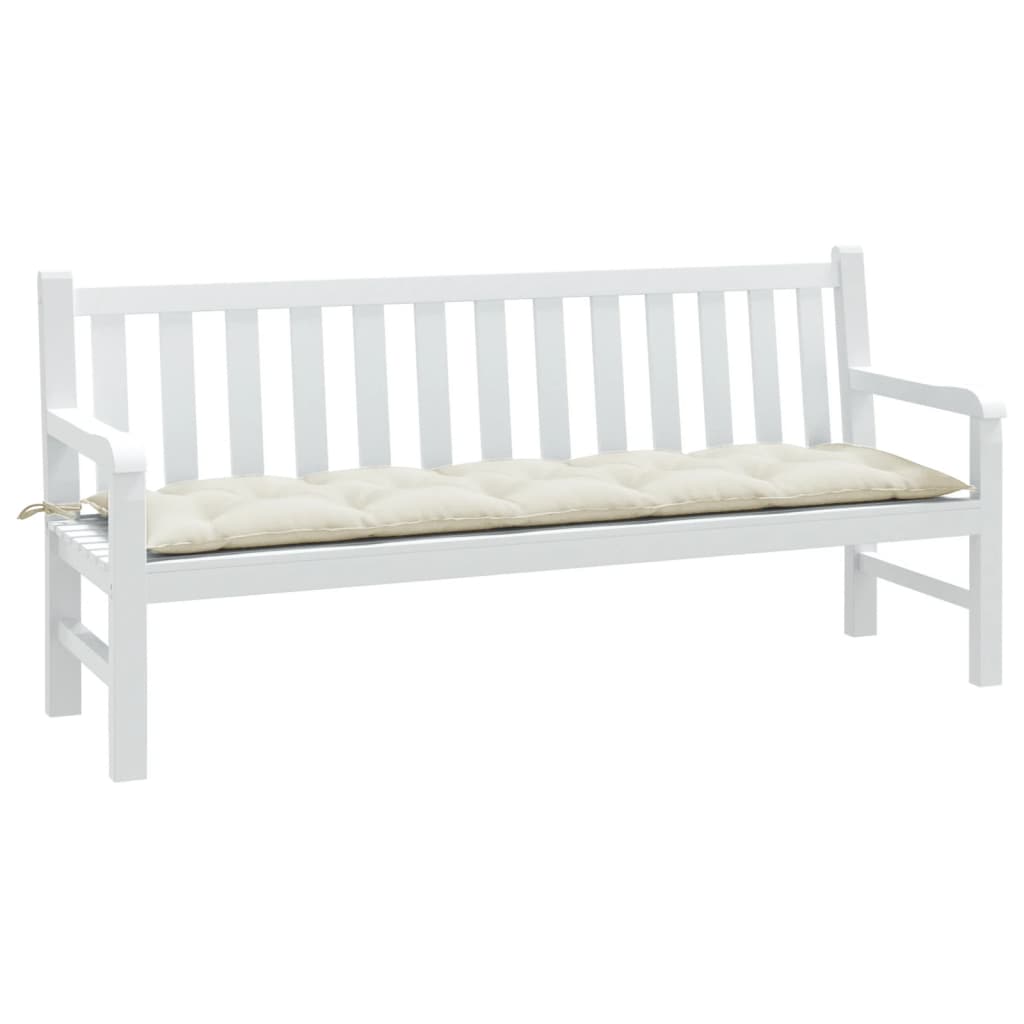 Cream melange polyester garden bench cushion, 70.9x19.7x2.8 inches, with ties.