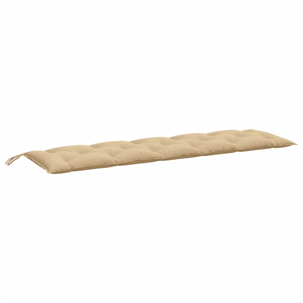 Beige rectangular garden bench cushion with tufted surface and ties, 70.9x19.7x2.8 inches.