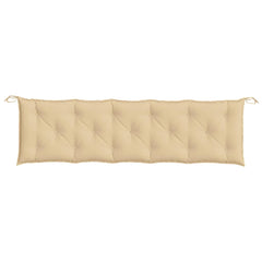 Beige rectangular garden bench cushion with tufted sections and ties, 70.9x19.7x2.8 inches.