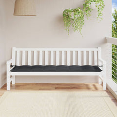 Anthracite melange garden bench cushion on white wooden bench on balcony.