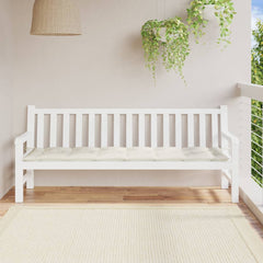 Cream garden bench cushion with beige seat pad on white outdoor bench.