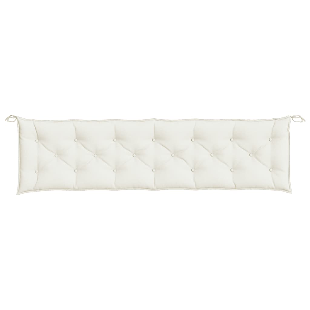Cream melange garden bench cushion, 78.7x19.7x2.8 inches, with ties and tufted design.
