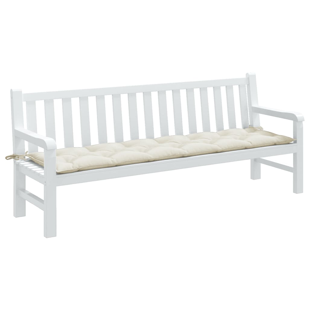 Cream Melange Garden Bench Cushion, 78.7x19.7x2.8 inches, with ties.