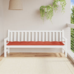 Red polyester garden bench cushion on white bench, 78.7x19.7x2.8 inches.
