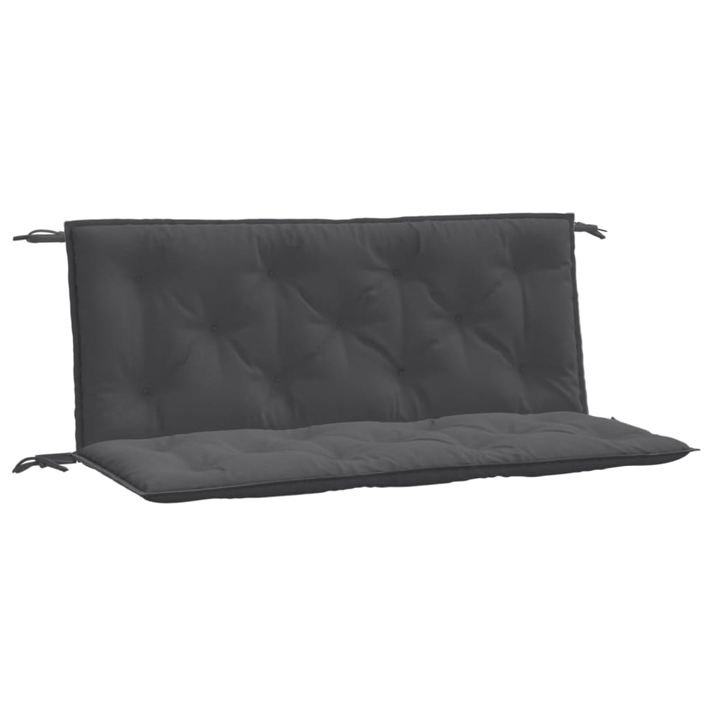 Two anthracite melange garden bench cushions, each 47x20 inches with ties.