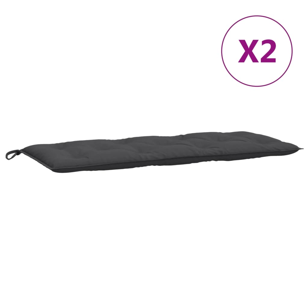 Two anthracite melange garden bench cushions, each 47x20 inches with ties.