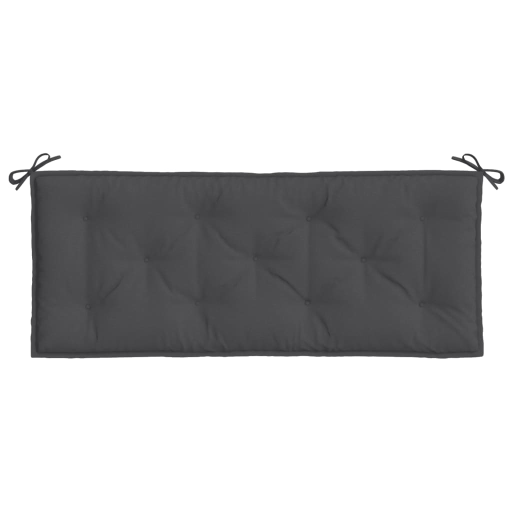 Two anthracite melange garden bench cushions, 47x20 inches each, with ties and tufted design.