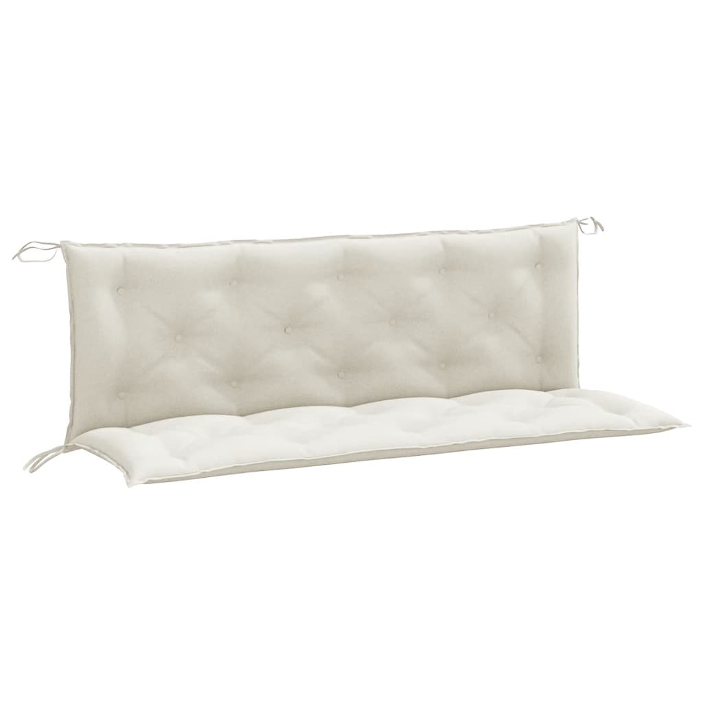 Cream Melange garden bench cushions, 2-pack, 59x20x3 inches, with ties.
