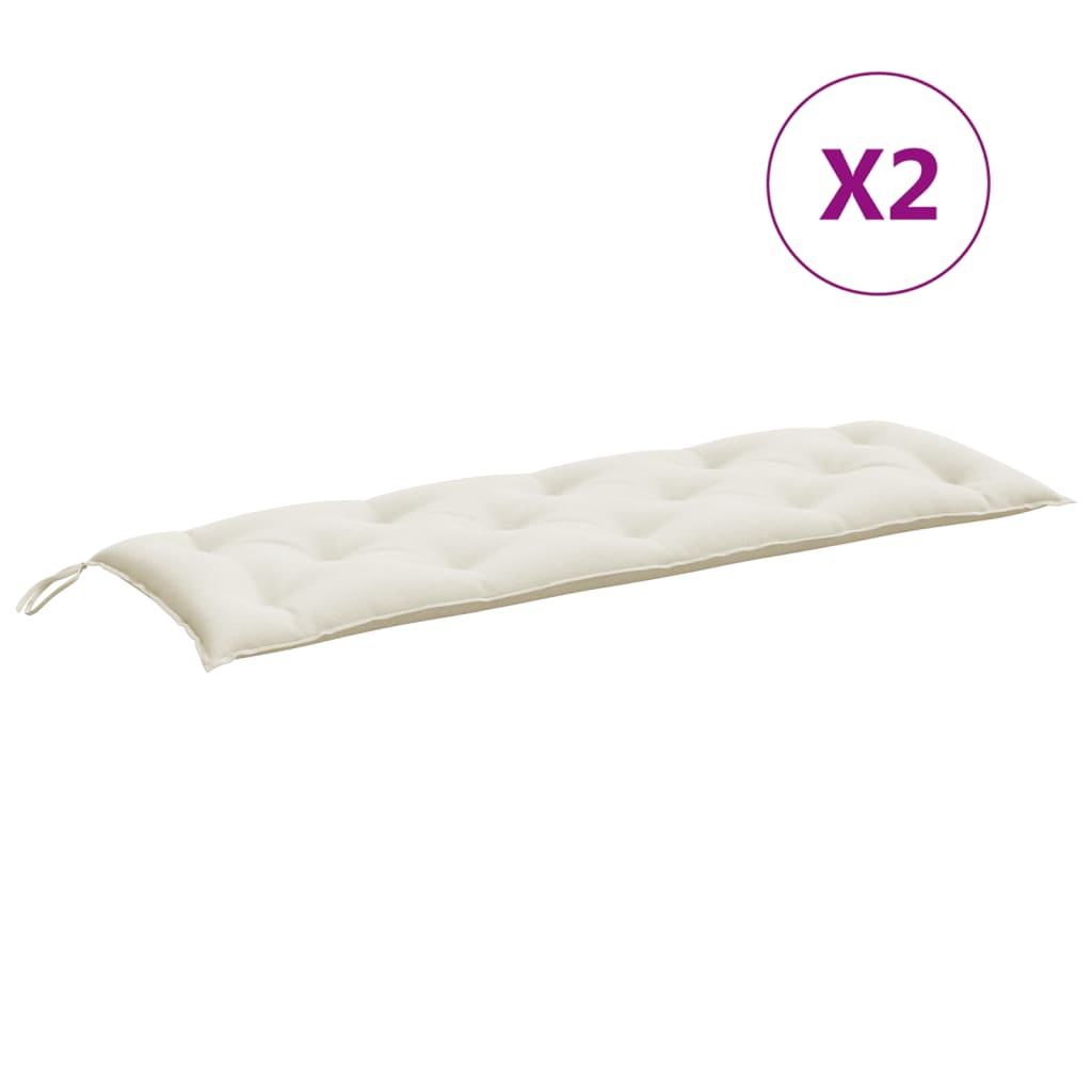 Cream melange garden bench cushions, 59x20x3in, 2-pack with ties.