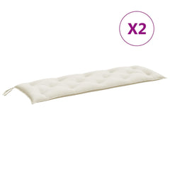 Cream melange garden bench cushions, 59x20x3in, 2-pack with ties.