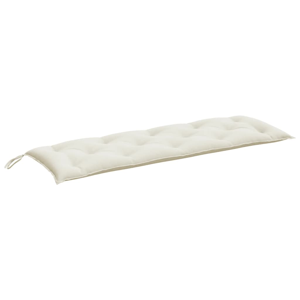 Cream melange garden bench cushions, 2-pack, 59x20x3 inches, with ties.