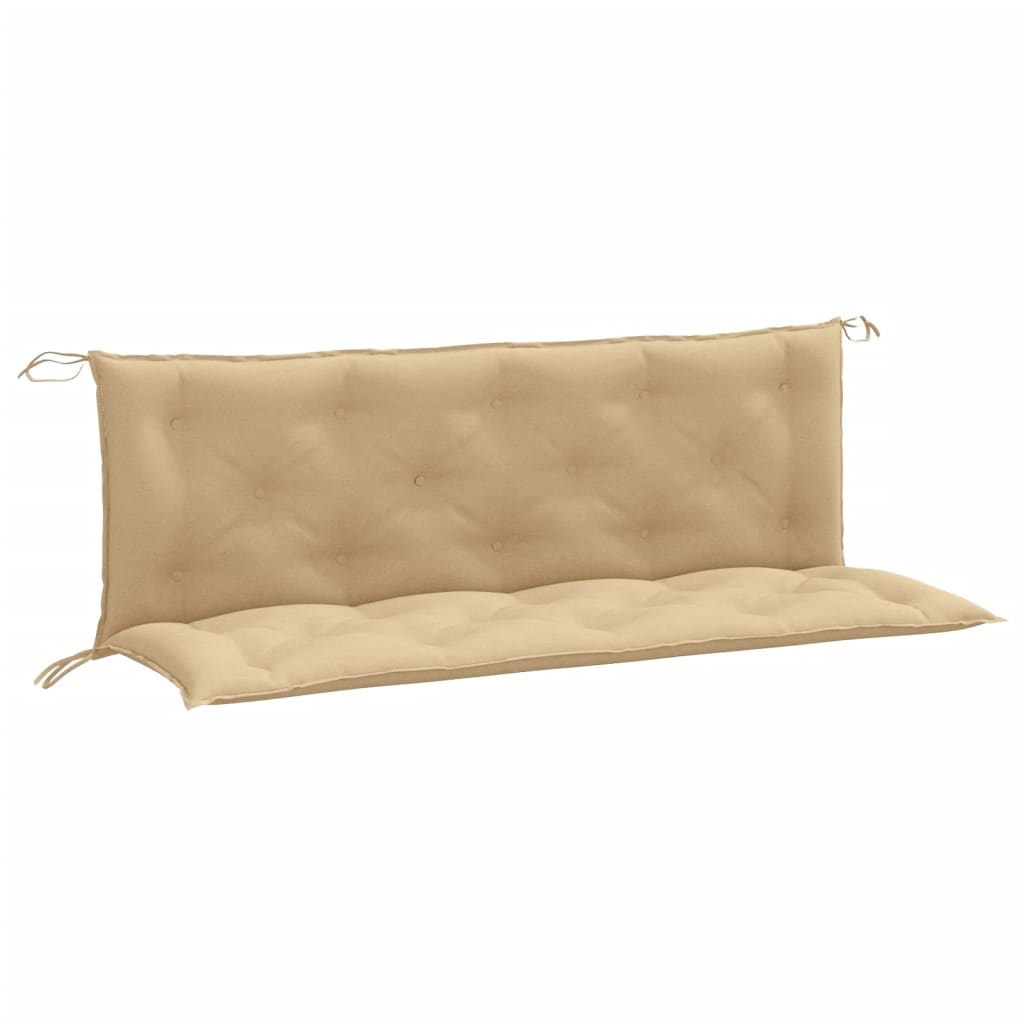 Beige fabric garden bench cushions set with seat and back, 2 pieces.