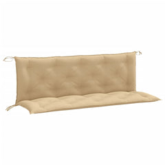 Beige fabric garden bench cushions set with seat and back, 2 pieces.