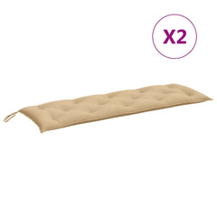 Two beige melange fabric garden bench cushions, each 59.1x19.7x2.8 inches, with ties.