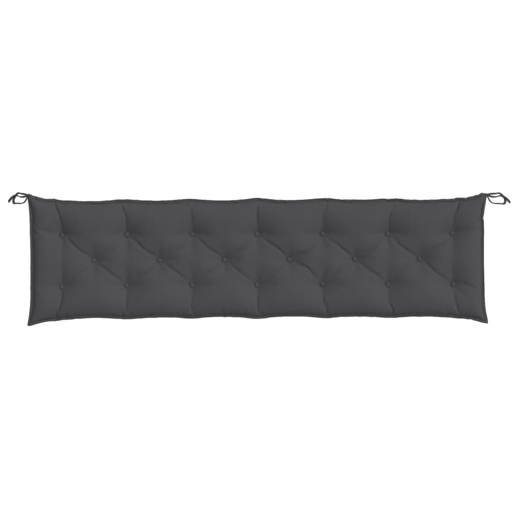 Two anthracite melange garden bench cushions, each 78.7x19.7x2.8 inches with ties.